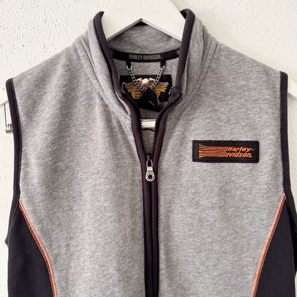 HARLEY DAVIDSON Grey Fleece Logo Zip Up Sleeveless Vest Women's Size Medium M - Picture 2 of 6